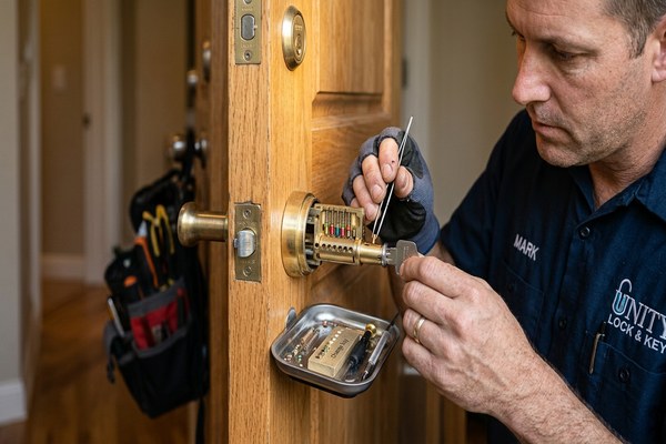 Lock rekeying service -- locksmith rekeying deadbolt cylinder